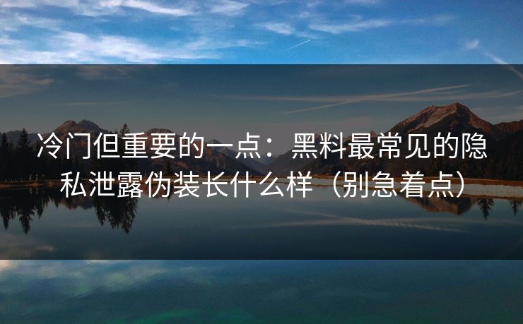 冷门但重要的一点：黑料最常见的隐私泄露伪装长什么样（别急着点）