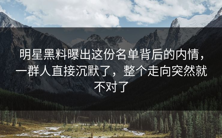 明星黑料曝出这份名单背后的内情，一群人直接沉默了，整个走向突然就不对了